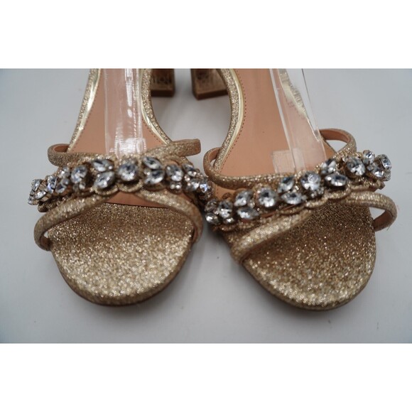 Jewel Badgley Mischka Giona Crystal Embellishment Gold Glitter Ankle Strap 8W - Picture 9 of 16